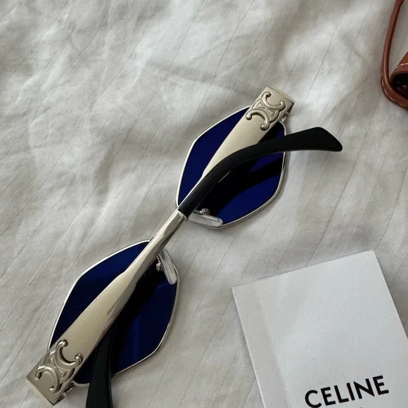 CELINE Triomphe hexagon-frame silver-tone sunglasses - Picture 6 of 15